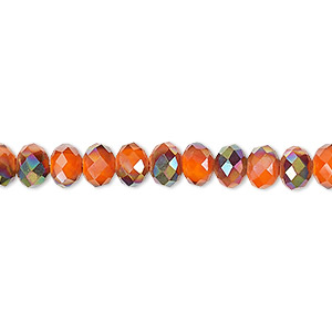 Bead, Celestial Crystal&reg;, 48-facet, opaque orange with half-coat smoky AB, 6x4mm faceted rondelle. Sold per 15-1/2&quot; to 16&quot; strand, approximately 100 beads.