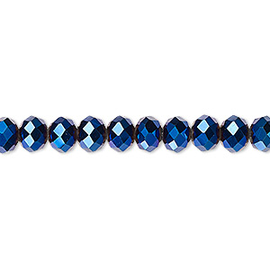 Bead, Celestial Crystal®, 48-facet, opaque metallic cobalt, 6x4mm ...