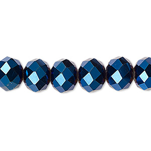 Bead, Celestial Crystal&reg;, 48-facet, opaque metallic cobalt, 10x8mm faceted rondelle. Sold per 15-1/2&quot; to 16&quot; strand, approximately 40 beads.