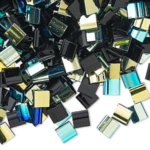 Bead, Miyuki, TILA&reg;, glass, jet AB, (TL4555), 5mm square with (2) 0.8mm holes, fits up to 3mm beads. Sold per 10-gram pkg.