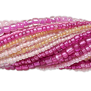 Seed bead mix, glass, mixed colors, #10 / #8 / #6 round. Sold per pkg of (20) 14-inch strands.