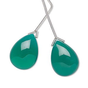 Bead, green onyx (dyed), 20x15mm hand-cut top-drilled teardrop, B grade, Mohs hardness 6-1/2 to 7. Sold per pkg of 2 beads.