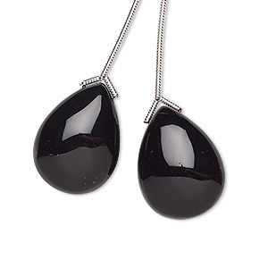 Bead, black onyx (dyed), 20x15mm hand-cut top-drilled teardrop, B grade, Mohs hardness 6-1/2 to 7. Sold per pkg of 2 beads.