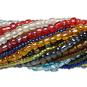 Seed bead mix, glass, mixed colors, #10 / #8 / #6 round. Sold per pkg of (20) 14-inch strands.