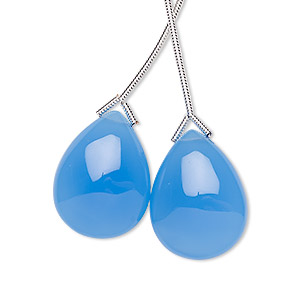 Bead, blue chalcedony (dyed), 20x15mm hand-cut top-drilled teardrop, B grade, Mohs hardness 6-1/2 to 7. Sold per pkg of 2 beads.