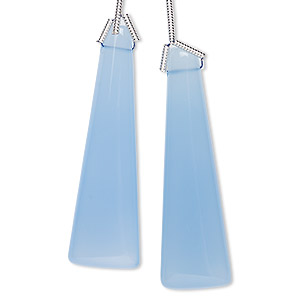 Bead, blue chalcedony (dyed), 40x40x12mm hand-cut top-drilled triangle, B grade, Mohs hardness 6-1/2 to 7. Sold per pkg of 2 beads.