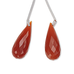 Bead, carnelian (dyed / heated), 26x10mm hand-cut top-drilled faceted teardrop, B grade, Mohs hardness 6-1/2 to 7. Sold per pkg of 2 beads.