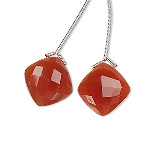 Bead, carnelian (dyed / heated), 17x17mm hand-cut top-drilled faceted puffed diamond, B grade, Mohs hardness 6-1/2 to 7. Sold per pkg of 2 beads.