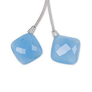 Bead, blue chalcedony (dyed), 17x17mm hand-cut top-drilled faceted puffed diamond, B grade, Mohs hardness 6-1/2 to 7. Sold per pkg of 2 beads.