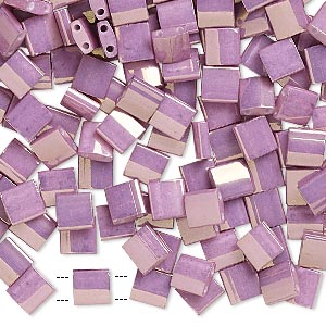 Bead, Miyuki, TILA&reg;, glass, opaque luster mauve, (TL1867), 5mm square with (2) 0.8mm holes, fits up to 3mm beads. Sold per 10-gram pkg.