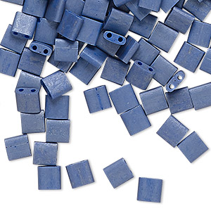 Bead, Miyuki, TILA&reg;, glass, opaque satin matte denim blue, (TL2075), 5mm square with (2) 0.8mm holes, fits up to 3mm beads. Sold per 10-gram pkg.