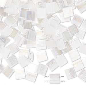 Bead, Miyuki, TILA&reg;, glass, semitransparent silk luster rainbow white pearl, (TL2549), 5mm square with (2) 0.8mm holes, fits up to 3mm beads. Sold per 10-gram pkg.