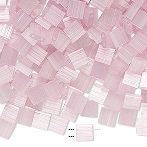 Bead, Miyuki, TILA&reg;, glass, semitransparent silk luster light pink, (TL2551), 5mm square with (2) 0.8mm holes, fits up to 3mm beads. Sold per 250-gram pkg.