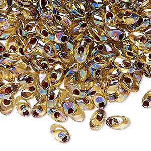 Seed bead, Miyuki, glass, translucent light topaz color-lined rainbow garnet, (LMA2161), 7x4mm long magatama. Sold per 50-gram pkg.
