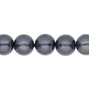 Bead, lacquered cotton pearl, black, 10mm round. Sold per pkg of 10.