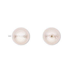 Bead, lacquered cotton pearl, soft pink, 10mm half-drilled round. Sold per pkg of 2.