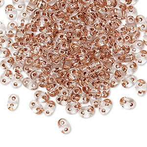Seed bead, Preciosa Twin&#153;, Czech glass, copper-lined transparent clear, 5x2.5mm oval with 2 holes. Sold per 250-gram pkg.