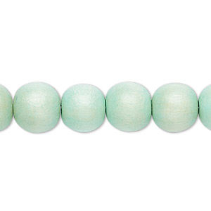 Bead, Taiwanese cheesewood (dyed / waxed), sea foam green, 9-10mm round. Sold per pkg of (2) 15-1/2&quot; to 16&quot; strands.