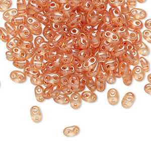 Seed bead, Preciosa Twin&#153;, Czech glass, transparent brown terra pearl, 5x2.5mm oval with 2 holes. Sold per 250-gram pkg.