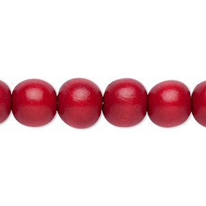 Bead, Taiwanese cheesewood (dyed / waxed), cranberry red, 9-10mm round. Sold per pkg of (2) 15-1/2&quot; to 16&quot; strands.