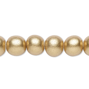 Bead, painted Taiwanese cheesewood (coated), metallic gold, 9-10mm round. Sold per pkg of (2) 15-1/2&quot; to 16&quot; strands.