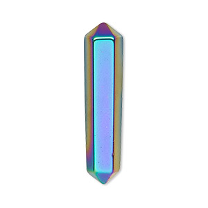 Focal, electroplated Hemalyke&#153; (man-made), rainbow, 35x8mm undrilled double-terminated point. Sold individually.
