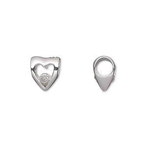 Bead, Dione&reg;, sterling silver and cubic zirconia, clear, 10x8.5mm double-sided open heart. Sold individually.
