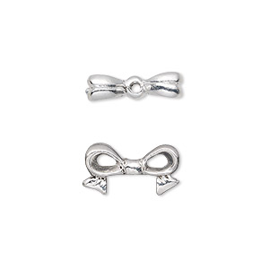 Bead, silver-plated pewter (tin-based alloy), 16x9mm bow, fits 8x8mm cube bead. Sold per pkg of 4.