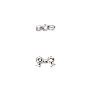 Bead, silver-plated pewter (tin-based alloy), 9x5mm bow, fits 4x4mm cube bead. Sold per pkg of 4.