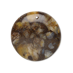 Focal, brown opal (stabilized), 30mm puffed flat round, B grade, Mohs hardness 5 to 6-1/2. Sold per pkg of 2.
