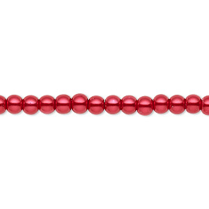 Bead, Celestial Crystal&reg;, crystal pearl, red, 3-4mm round. Sold per pkg of (2) 15-1/2&quot; to 16&quot; strands, approximately 200 beads.