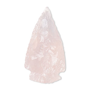 Focal, rose quartz (natural), 36x18mm-48x22mm hand-knapped undrilled arrowhead, B- grade, Mohs hardness 7. Sold individually.
