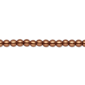 Bead, Celestial Crystal&reg;, crystal pearl, antique copper, 3-4mm round. Sold per pkg of (2) 15-1/2&quot; to 16&quot; strands, approximately 200 beads.