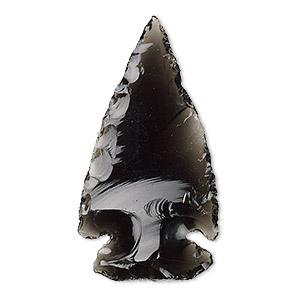 Focal, black obsidian (natural), opaque to semitransparent, 36x18mm-48x22mm hand-knapped undrilled arrowhead, B- grade, Mohs hardness 5 to 5-1/2. Sold individually.