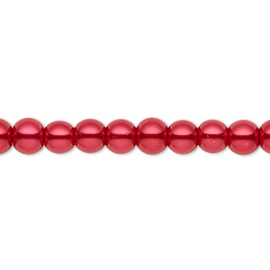 Bead, Celestial Crystal&reg;, crystal pearl, red, 5-6mm round. Sold per pkg of (2) 15-1/2&quot; to 16&quot; strands, approximately 130 beads.