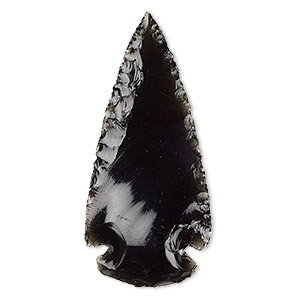 Focal, black obsidian (natural), opaque to semitransparent, 50x28mm-66x36mm hand-knapped undrilled arrowhead, B- grade, Mohs hardness 5 to 5-1/2. Sold individually.