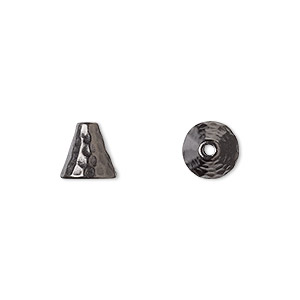 Cone, TierraCast&reg;, black-plated pewter (tin-based alloy), 8mm with hammered design, 5.5mm inside diameter. Sold per pkg of 2.