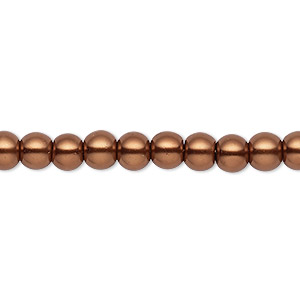 Bead, Celestial Crystal&reg;, crystal pearl, antique copper, 5-6mm round. Sold per pkg of (2) 15-1/2&quot; to 16&quot; strands, approximately 130 beads.