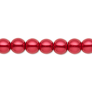 Bead, Celestial Crystal&reg;, crystal pearl, red, 7-8mm round. Sold per pkg of (2) 15-1/2&quot; to 16&quot; strands, approximately 100 beads.
