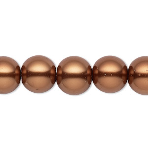 Bead, Celestial Crystal&reg;, crystal pearl, antique copper, 11-12mm round. Sold per 15-1/2&quot; to 16&quot; strand, approximately 30 beads.