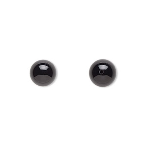 Bead, black onyx (dyed), 8mm half-drilled round, B grade, Mohs hardness 6-1/2 to 7. Sold per pkg of 2.