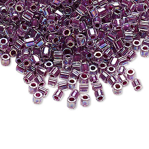 Seed bead, Delica&reg;, glass, translucent magenta-lined rainbow crystal clear, (DBLC0056), #8 cut. Sold per 7.5-gram pkg.