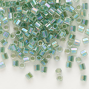 Seed bead, Delica&reg;, glass, translucent lime-lined rainbow crystal clear, (DBLC0060), #8 cut. Sold per 7.5-gram pkg.