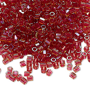 Seed bead, Delica&reg;, glass, translucent light cranberry-lined luster topaz, (DBLC0062), #8 cut. Sold per 7.5-gram pkg.