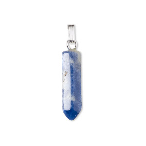 Pendant, sodalite (natural) and silver-plated &quot;pewter&quot; (zinc-based alloy), 21x6mm point. Sold individually.