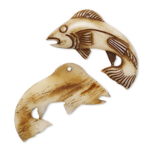 Focal, antiqued bone (dyed), 45x37mm hand-carved single-sided fish, Mohs hardness 2-1/2. Sold individually.