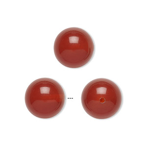 Bead, carnelian (dyed / heated), orange-red, 10mm half-drilled round, B grade, Mohs hardness 6-1/2 to 7. Sold per pkg of 2.
