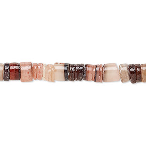 Bead, common hammer oyster shell (dyed), earth tone colors, 5x1mm-6x4mm hand-cut heishi, Mohs hardness 3-1/2. Sold per 24-inch strand.