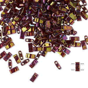 Bead, Miyuki, half TILA&reg;, glass, transparent luster rainbow dark topaz gold, (HTL301), 5x2.3mm rectangle with (2) 0.8mm holes, fits up to 3mm beads. Sold per 250-gram pkg.