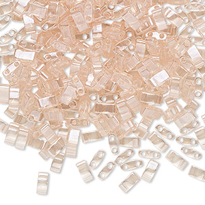 Bead, Miyuki, half TILA&reg;, glass, transparent luster light shell pink, (HTL365), 5x2.3mm rectangle with (2) 0.8mm holes, fits up to 3mm beads. Sold per 10-gram pkg.
